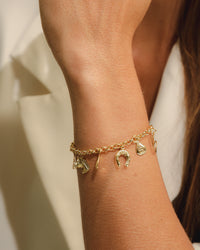 Pulseira Coração, Gota e Ferradura Dourada
